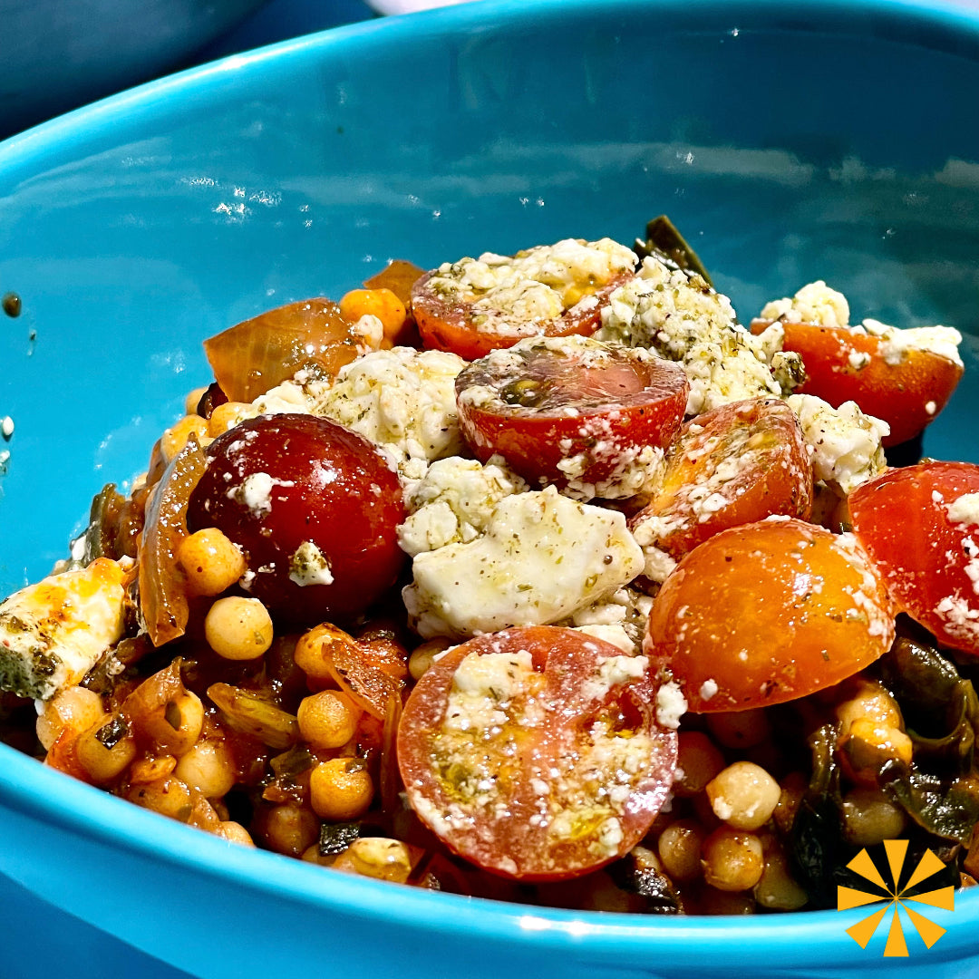 Agrozimi couscous with Elli & Manos tomato & feta and spinach