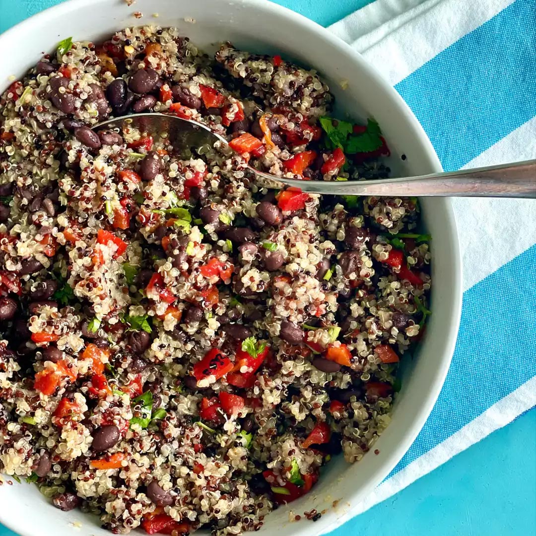 QUINOA SALAD WITH CAPIA RED PEPPERS AND BLACK BEANS ZELOS GREEK ARTISAN
