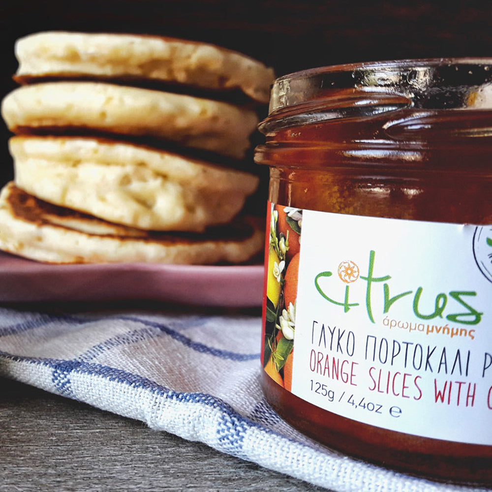 Pancakes with Citrus Orange and Cinnamon spoon sweet