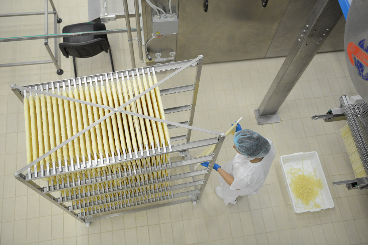 Agrozimi artisanal pasta slowly drying in Greece