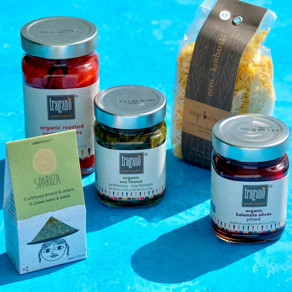 Zelos Authentic Greek Artisan The Delicious Greek Orzo salad set, a gift basket with products from Greece  Edit alt text