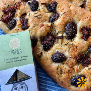 Olive and herb focaccia using the Sparoza 15 herbs & seeds seasoning set