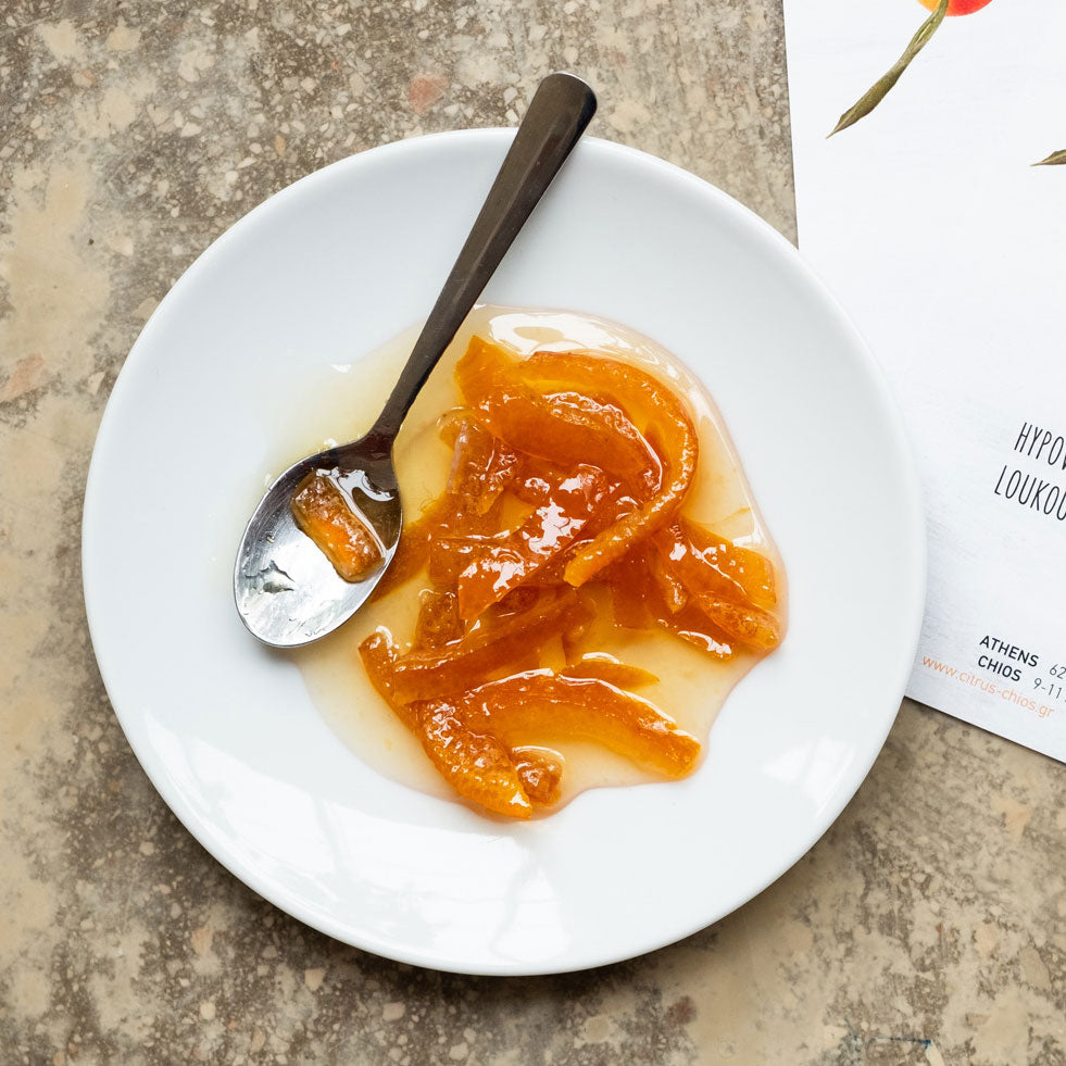 Citrus Chian Tangerine peel fruit preserve. All-natural, handmade in Chios, Greece