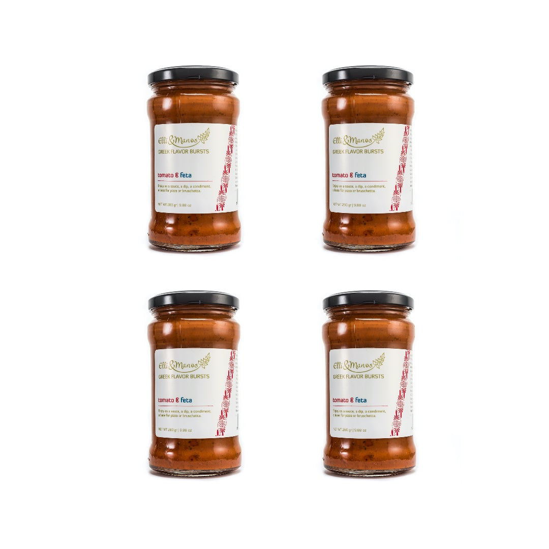 Elli & Manos Greek Flavor Bursts - Tomato & Feta all natural sauce, 4 pack sauce