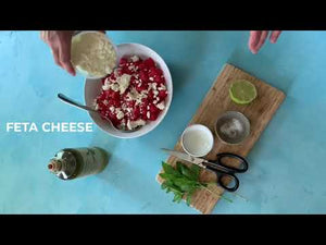 Watermelon and feta salad using Philippos Hellenic Goods extra virgin olive oil