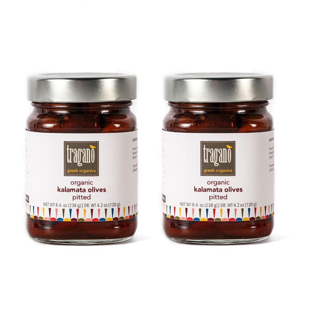 Tragano Greek Organics - Premium Small-batch Pitted Kalamata Olives, 2 pack combo
