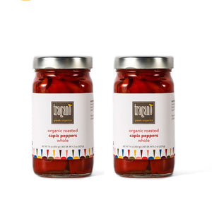 Tragano Greek Organics - Premium Organic Greek Roasted Capia Peppers, 2 pack combo